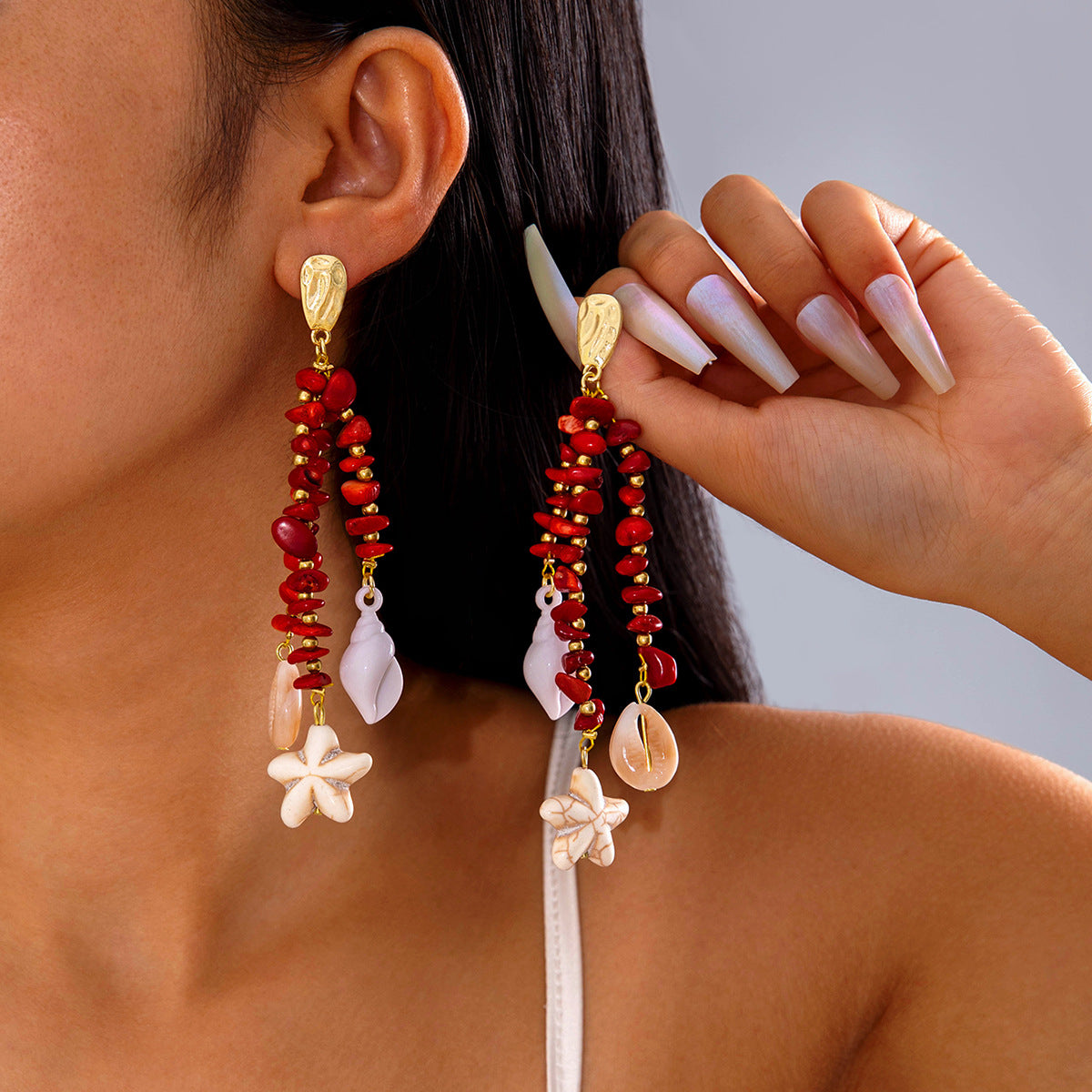 Wholesale 2PCS/Pack Bohemian turquoise earrings Geometric acrylic coral pendant earrings